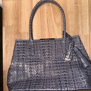 Brahmin Indigo Croc-Embossed Leather Tote with Tassel Strada Anytime
